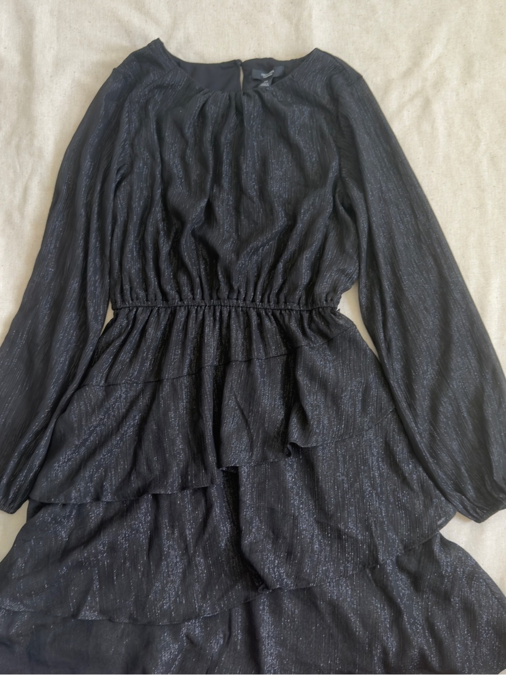 Simply Vera Vera Wang Black Shimmer Tiered Long-Sleeve Dress